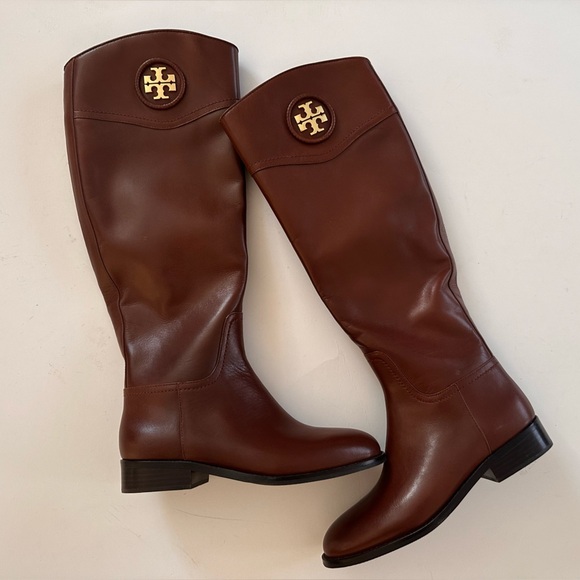 Tory Burch Brown Leather Junction Riding Boots - Picture 3 of 10